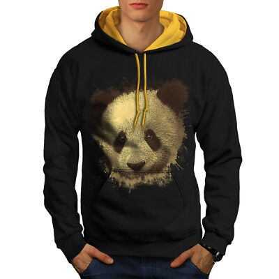 Wellcoda Panda Bear Cute Animal Mens Contrast Hoodie, Bamboo Casual Jumper