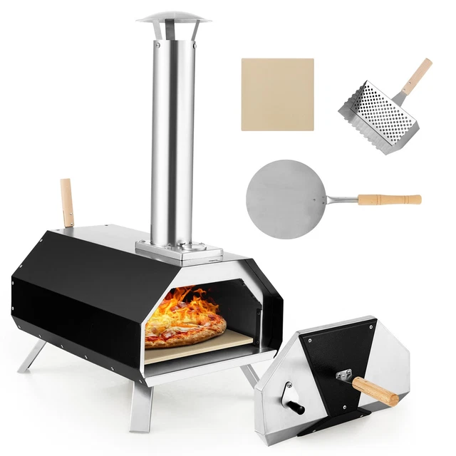 Pizzaofen Outdoor mit 12-Zoll-Pizzastein tragbar Grillofen aus Edelstahl