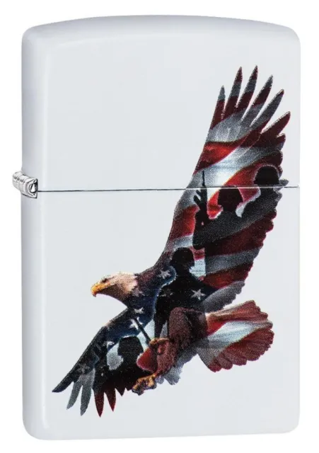 Zippo 29418, USA Flag and Eagle Design, White Matte Finish Lighter