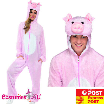 Mens Pink Pig Costume Adults Jumpsuit Animal Zoo Party Funny Hogs Fancy Dress