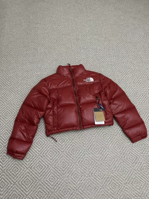 The North Face Women's Nuptse Short Jacket 700 Down Red Puffer Crop Size M