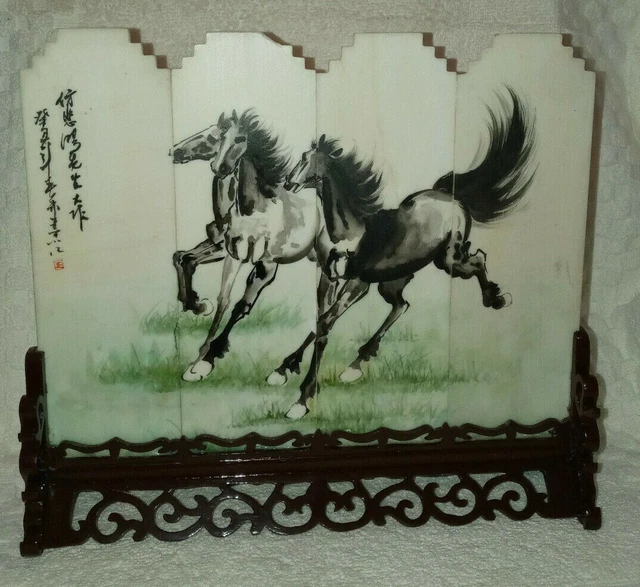 Vintage Chinese Hand Painted Table Top Screen