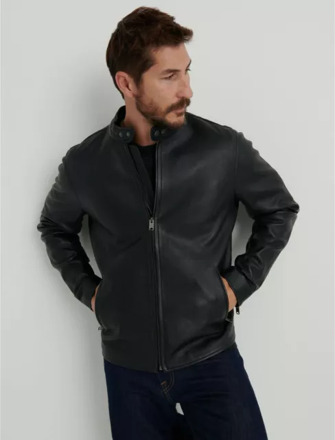 Black Leather Jacket for Men Pure Lambskin Motorcycle Biker Size XS S M L XL XXL