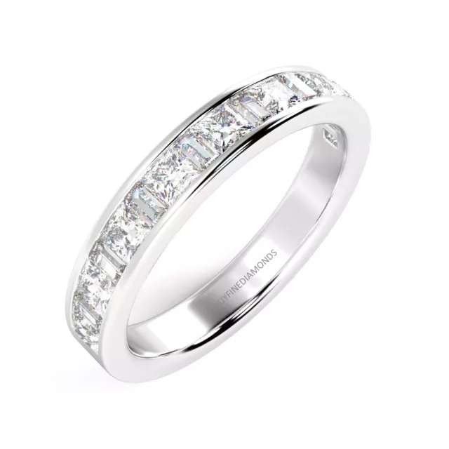 Clearance 1Ct  princess & Baguette Diamond Half Eternity Ring, 18k White Gold