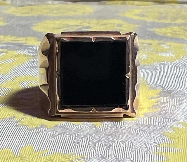 Bague Chevalière Homme T62 Onyx Noir Plaqué Or 18K Laminé - Neuf Avec étiquettes