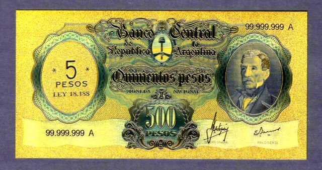 ★★ Argentine : Billet Polymer  " Or " 5 Pesos / 500 Pesos Type 1970 ★★ A