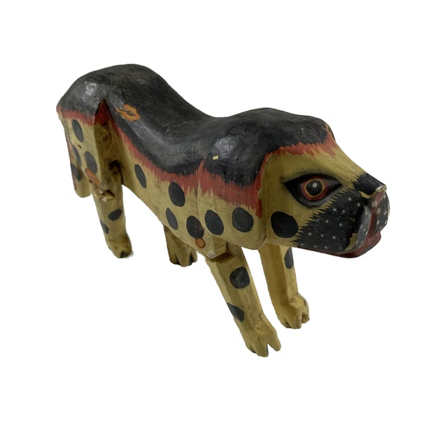 Vtg Hand Painted Carved Dog Figure Wood Folk Art Collectible Preowned