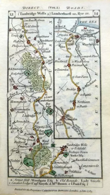 KENT SUSSEX CANTERBURY DEAL DOVER SANDWICH BY PATERSON c1785 GENUINE ANTIQUE MAP