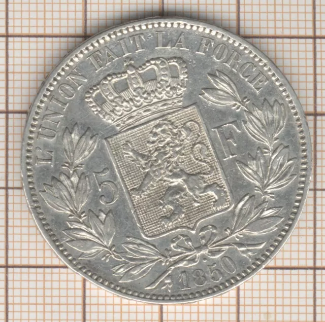 Belgique 5 francs Léopold 1er 1850