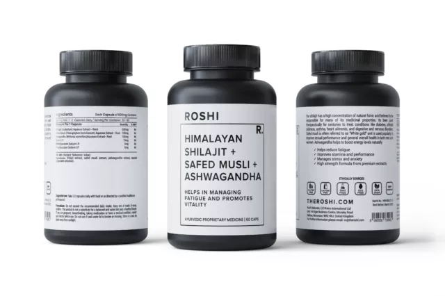 Hohe Potenz 4750mg Himalaya Shilajit, Safed Musli & Ashwagandha Extrakt - 60