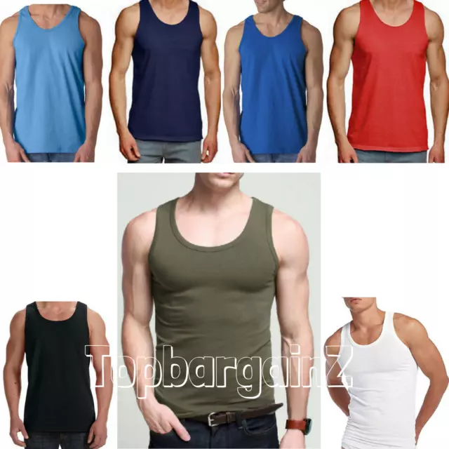 Mens Vest 100% Cotton Sleeveless TShirt Summer Top Muscle Training Gym Tank Pack