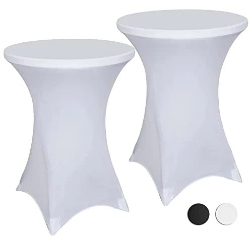 White Spandex Cocktail Table Cover - Fitted High Top Round Table Cloth - Roun...