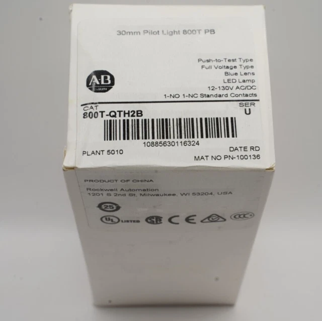 Allen Bradley 30mm Pilot Light 800T-QTH2B BLUE 30mm - New, Sealed! Free Shipping
