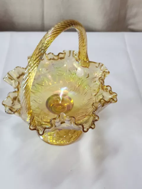 Vintage Fenton Glass Honey Iridized Water lily footed Basket