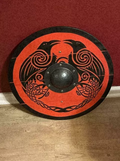 Escudo Vikingo Medieval Madera Ronda de Batalla Nórdico Armadura 24 Pesada...