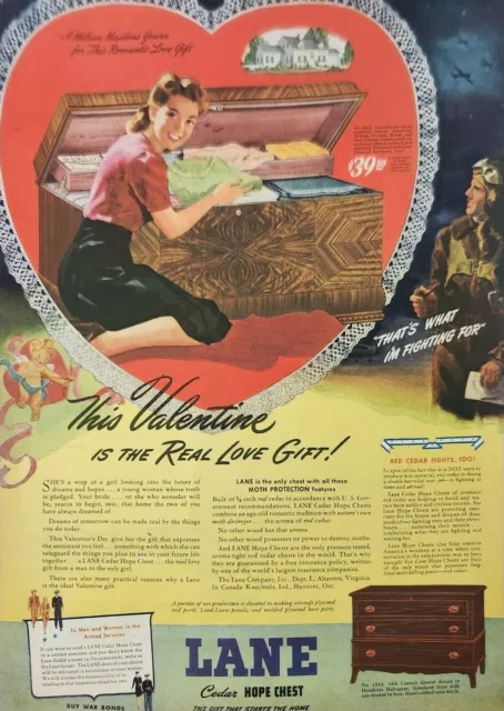 1944 Lane Cedar Hope Chest Vintage Ad this valentine is the real love gift