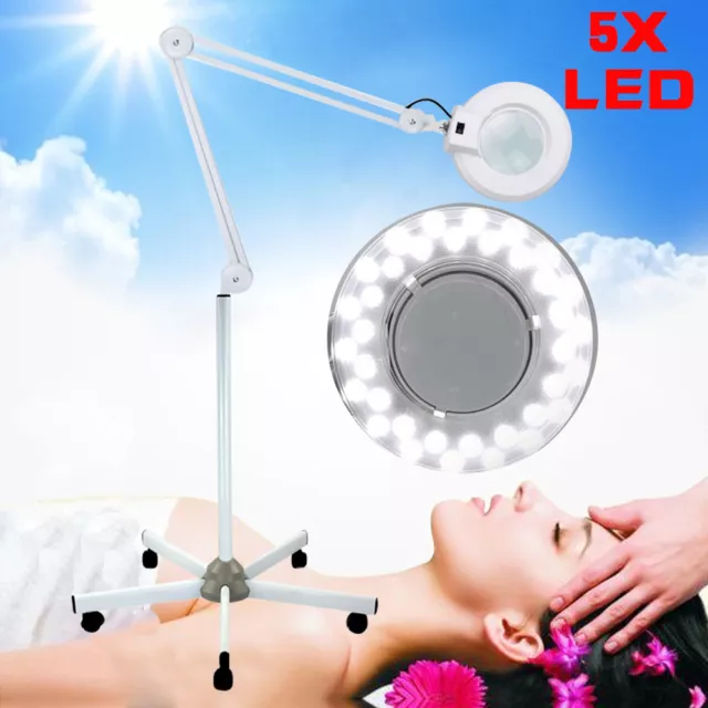 24W LED 5x Lupenleuchte Standleuchte Glaslinse mit Rollstativ für Kosmetic Salon