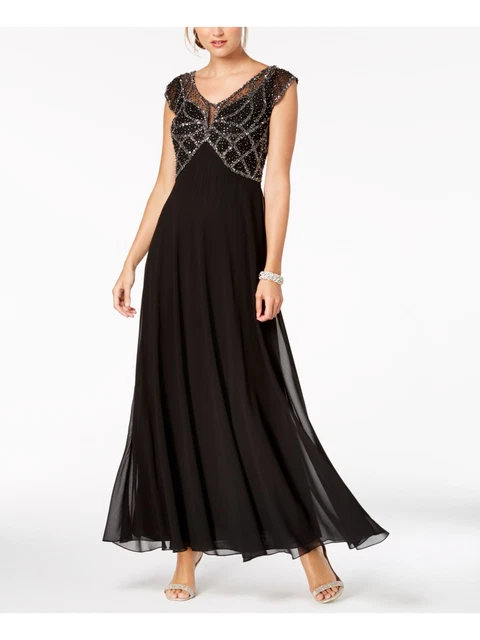 JKARA Womens Black Sparkle Top Illusion Top Short Sleeve Formal Dress 12
