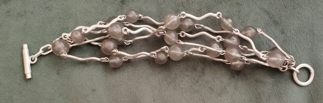 Bracelet Vintage Biche De Béré Années 90 - 6 Rangs Argenté & Perles Blanches, Occasion