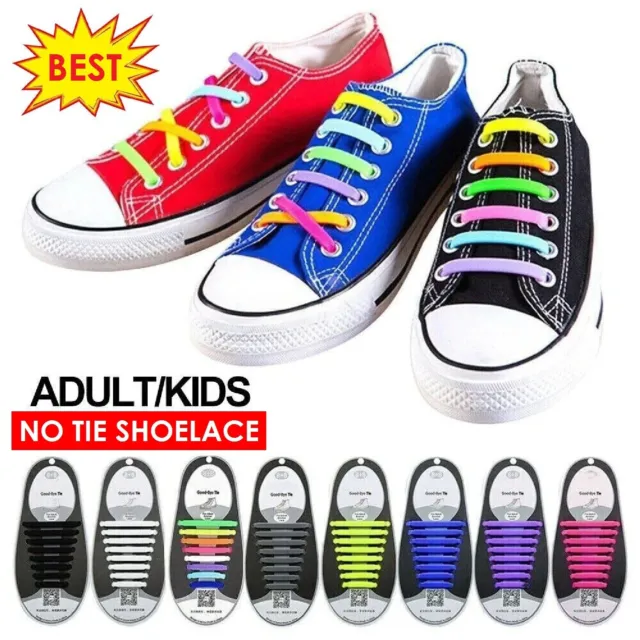 Flat No Tie Shoe Laces Lock Elastic Shoelaces Lazy Laces Sneakers Kids Adults