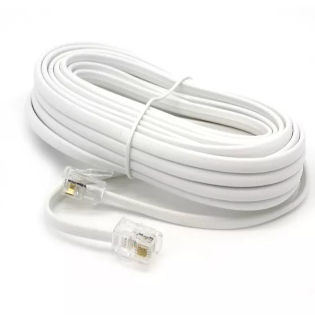 10m Metre RJ11 To RJ11 Cable Lead 4 Pin ADSL Router Modem Phone 6P4C WHITE Long