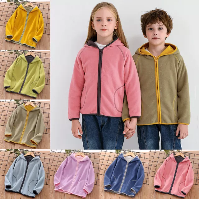 Children Girls Boys Fleece Coat Winter Warm Long Sleeve Hooded Jacket Outwear