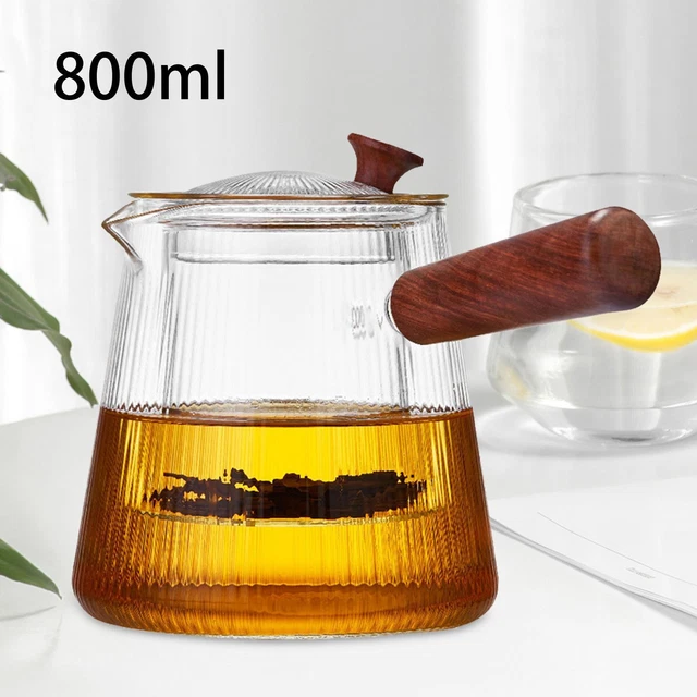 Théière Magique, Infuseur à Thé, Théière en Verre avec Poignée en Bois, Théière Magnétique avec Infuseur, Contrôle par Pression, Théière Magique 3.3 Pouces*6.1 Pouces