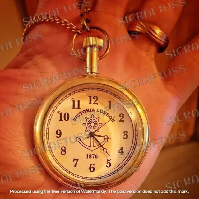 Vintage 1876 Victoria London Brass Pocket Watch With Leather Cover