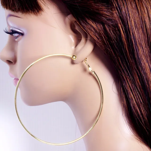 #E121R NON-PIERCED CLIP ON 2",3" or 4" Big Hoop Circle EARRINGS GOLD PLATED PAIR