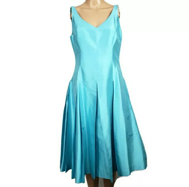 Ralph Lauren Silk Blue Sleeveless Pleated Fit And Flare Dress Size 4