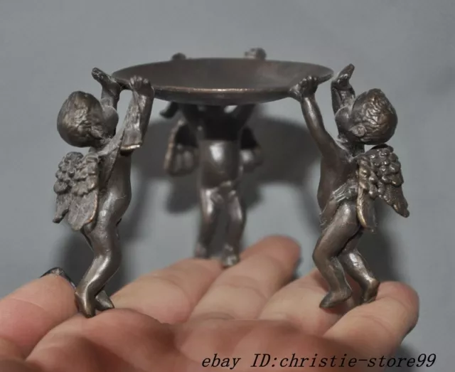 old china bronze Eros Cupid Angels Lamp stand Candle Holders Candlesticks statue 2