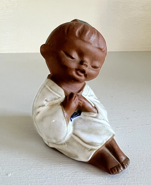 Vintage Seto Craft Japan Clay Bisque Folk Art Child Figurine Kimono