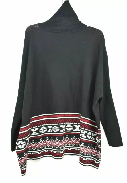 Joseph A Womens Black Long Sleeves Ribbed Patterned Turtleneck Poncho Sweater