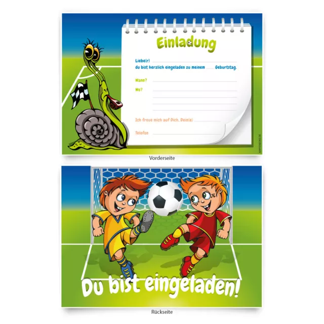 Einladungskarten (8 Stück) zum Selbstausfüllen für Kindergeburtstag - „Fußball“
