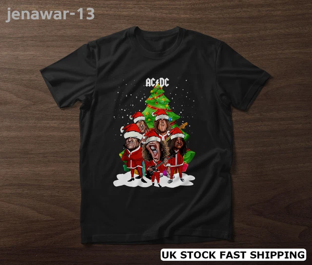 AC/DC ROCK BAND Welcome Christmas T-Shirt Short Sleeve Black Metal Rock ...