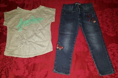 CAT & JACK Bellissimi jeans e magliette ricamati skinny per ragazze/set top/pacchetto età 3 anni