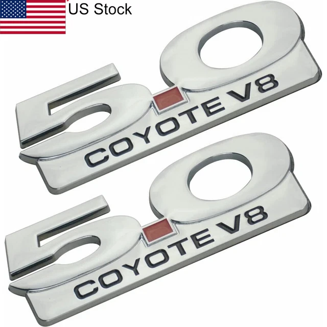 2Pc 5.0 Coyote V8 Emblem 3D Metal Side Fender Trunk Car For Mustang 150 250 350