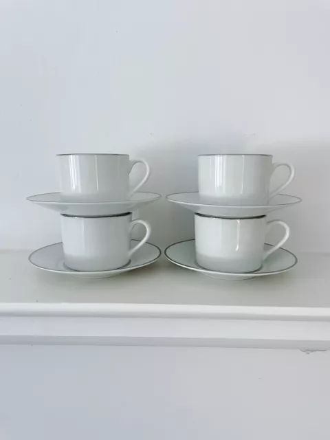 4 x Royal Worcester Classic Platinum Tea Cups and Saucers