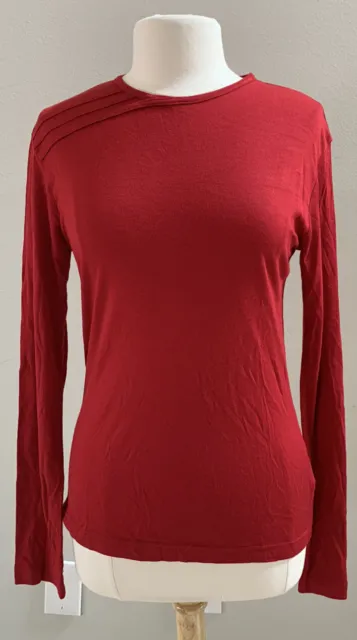 Y-3 Yohji Yamamoto Red Rayon Wool Top Long Sleeve Stretch Women’s Size S EUC