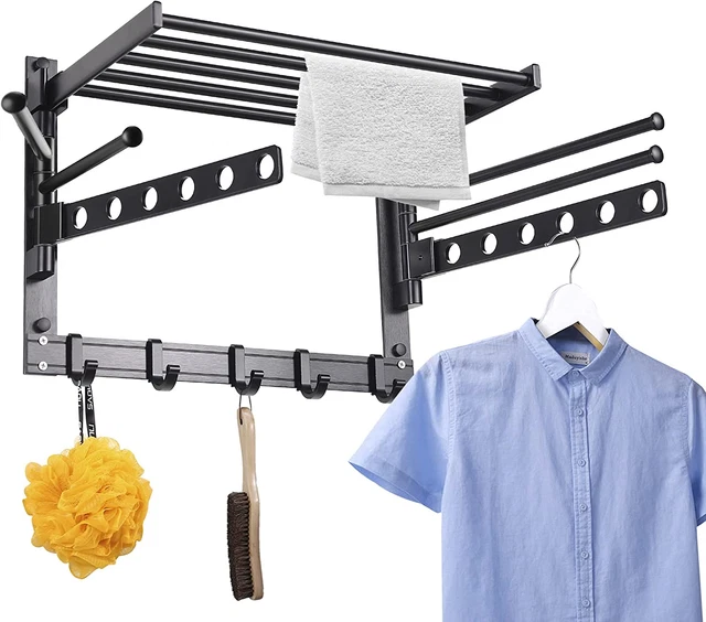 Laundry Drying Rack with 6 Swing Arms, Wall-Mounted Swivel Dryer Rack, 2 Swivel
