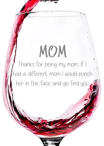 Thanks For Being My Mom Funny Wine Glass - Best Christmas Gifts for Mom, Women