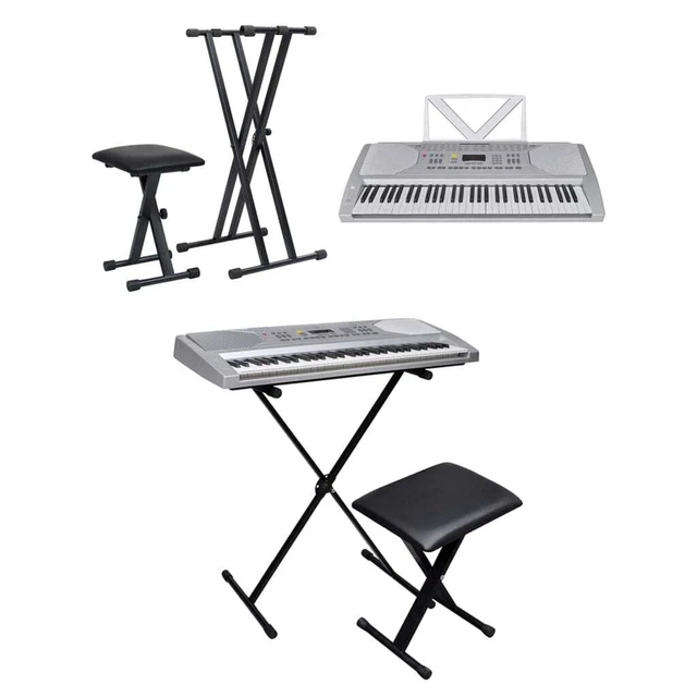 Elektrisches Keyboard-Set mit 61 Tasten Silbern und Schwarz vidaXL