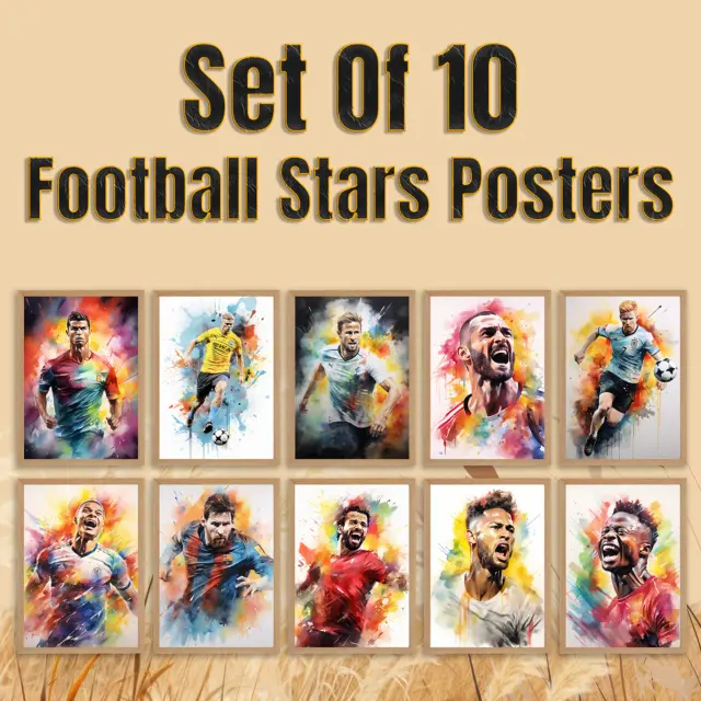 Set Of 10 Posters | Ronaldo Messi Neymar Mbappe Haaland Benzema | Sports Poster