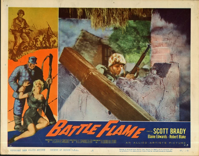 BATTLE FLAME ORIGINAL 1959 lobby card ROBERT BLAKE/KOREAN WAR 11x14