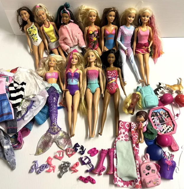 Mattel Barbie Doll Bulk Bundle Lot 11 Dolls + Clothes + Shoes + Accessories
