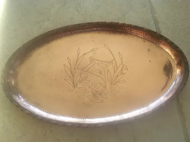 HAROLD HOLMES Arts & Crafts Copper Signed Tray Repousse Kingfisher Hugh Wallis