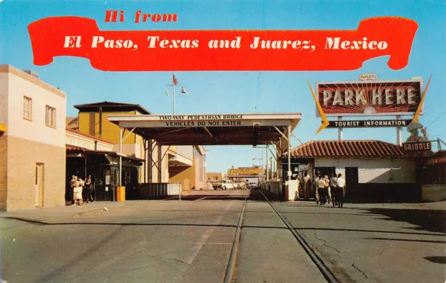 El Paso TX Texas Border Control Crossing Bridge Mexico Patrol Vtg Postcard B51