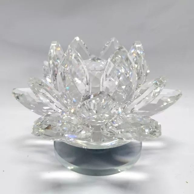 New Crystal Cut Glass Clear Lotus Flower Figurine Home Wedding Decor Gift 9cm