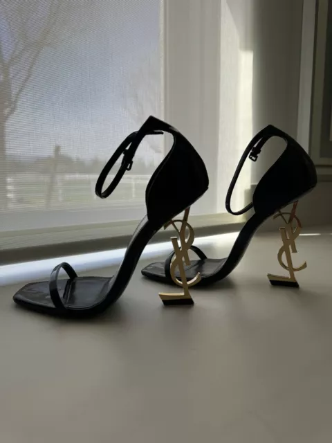 YSL Saint Laurent Opyum Black Gold Heels 37 US 7