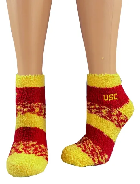 Usc Trojans Ncaa Men's & Ladies Striped Fuzzy Slipper House Socks Free Shipping